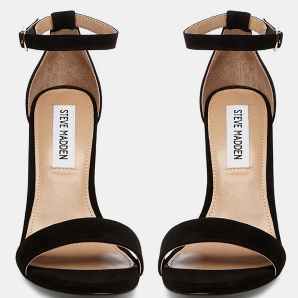 Steve Madden Carrson Black Suede Open Toed Block Heels - Picture 1 of 7